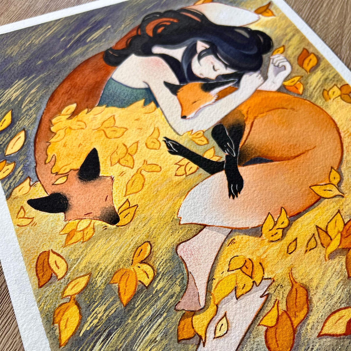 Sleepy Autumn Foxes Original Artwork