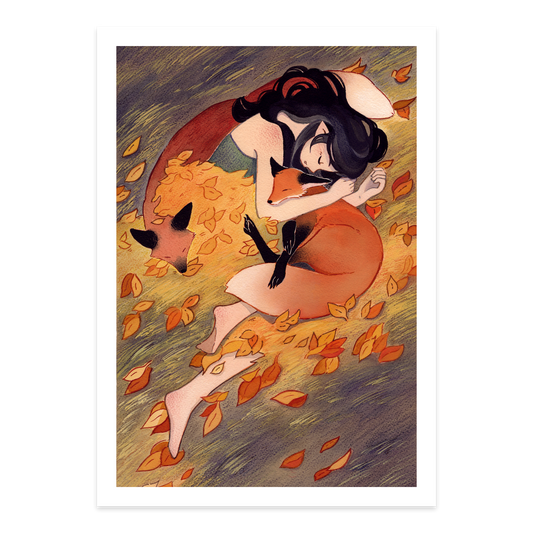 Sleepy Autumn Foxes Art Print